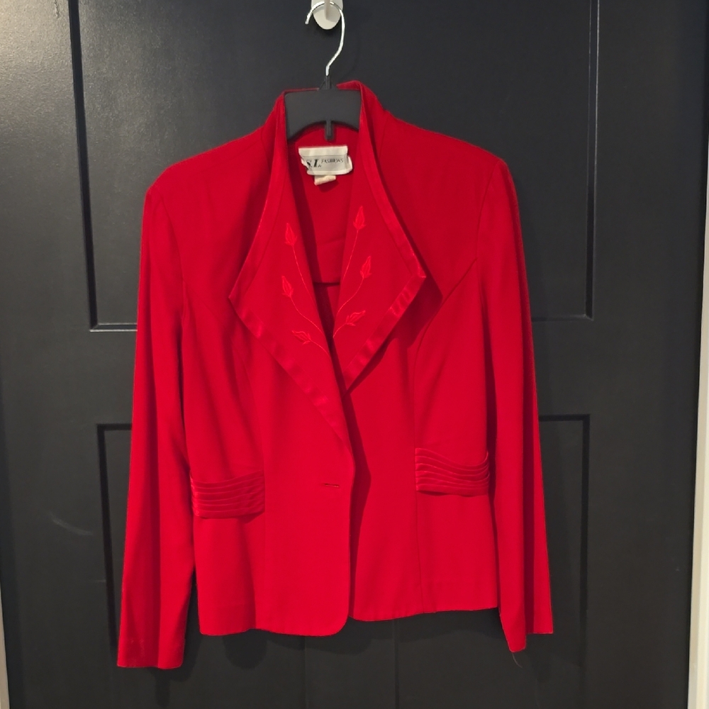 Vibrant Vintage Red Blazer, by SL Fashions, sz 14